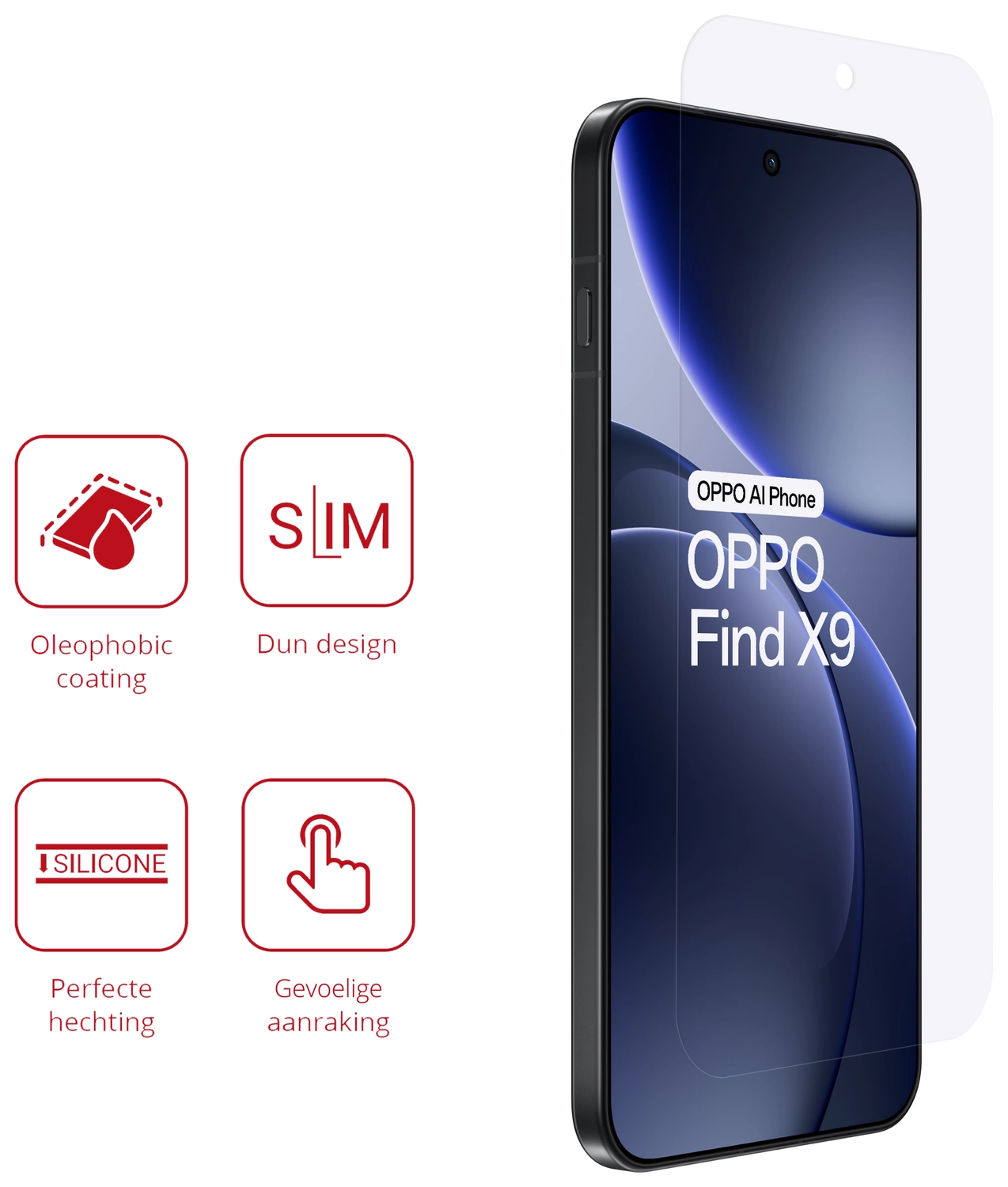 Rosso Oppo Find X9 Screen Protector Case Friendly Folie Duo Pack afbeelding 2