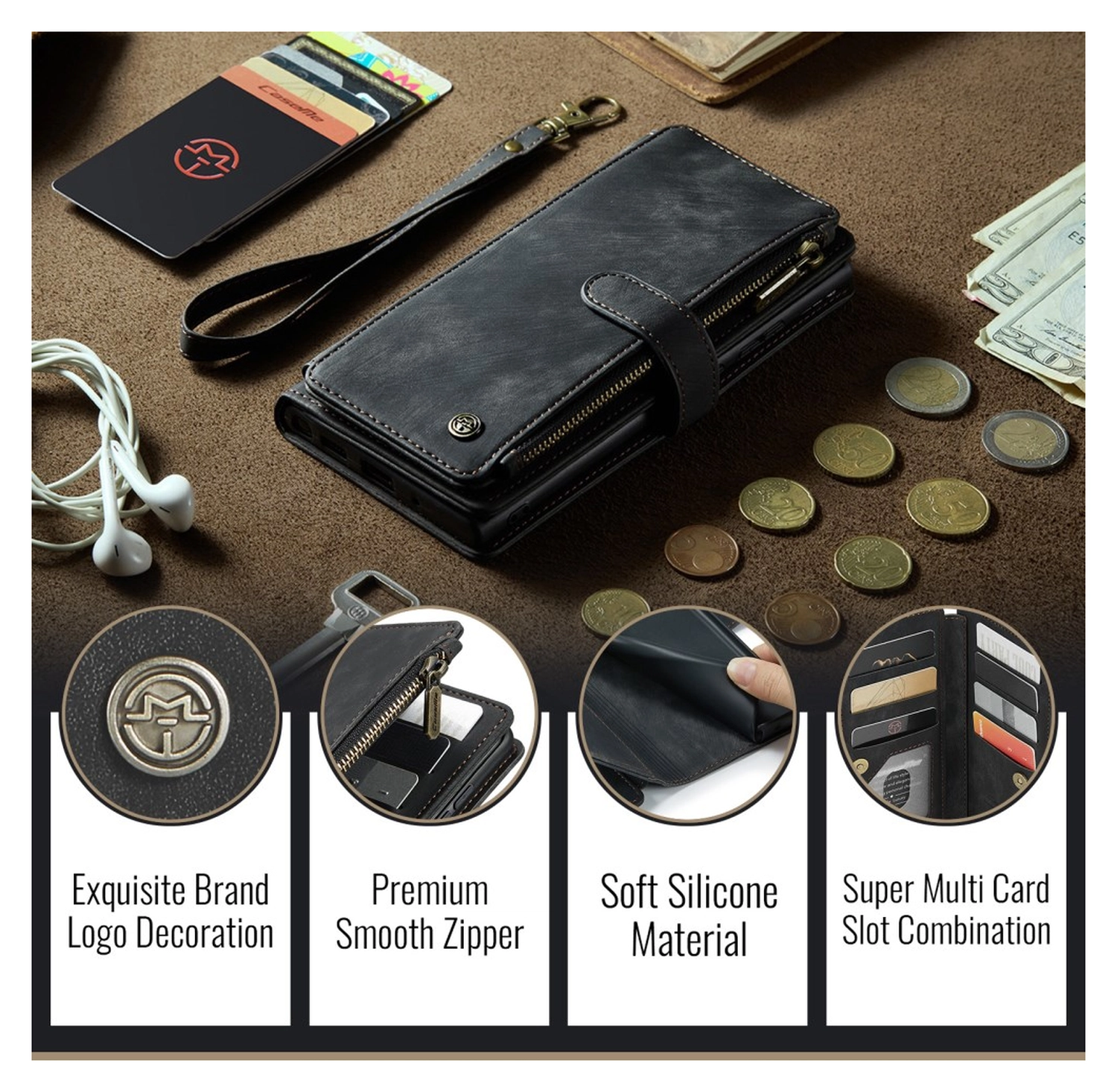 CaseMe C30 Samsung Galaxy S26 Hoesje Pasjeshouder Book Case Zwart afbeelding 10