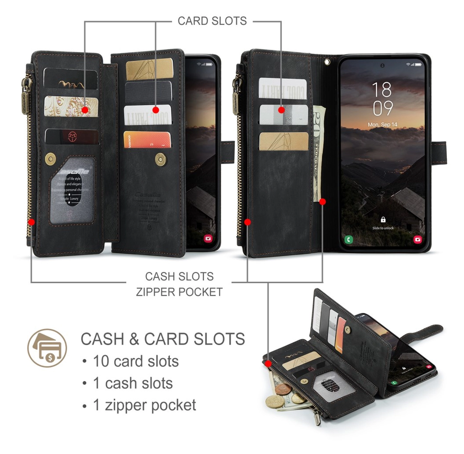 CaseMe C30 Samsung Galaxy S26 Hoesje Pasjeshouder Book Case Zwart afbeelding 4