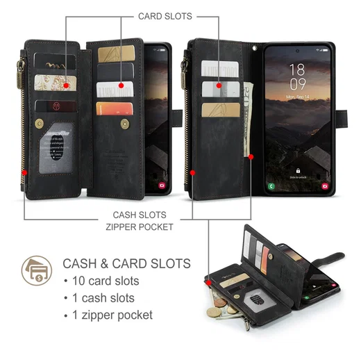 CaseMe C30 Samsung Galaxy S26 Hoesje Pasjeshouder Book Case Zwart afbeelding 4