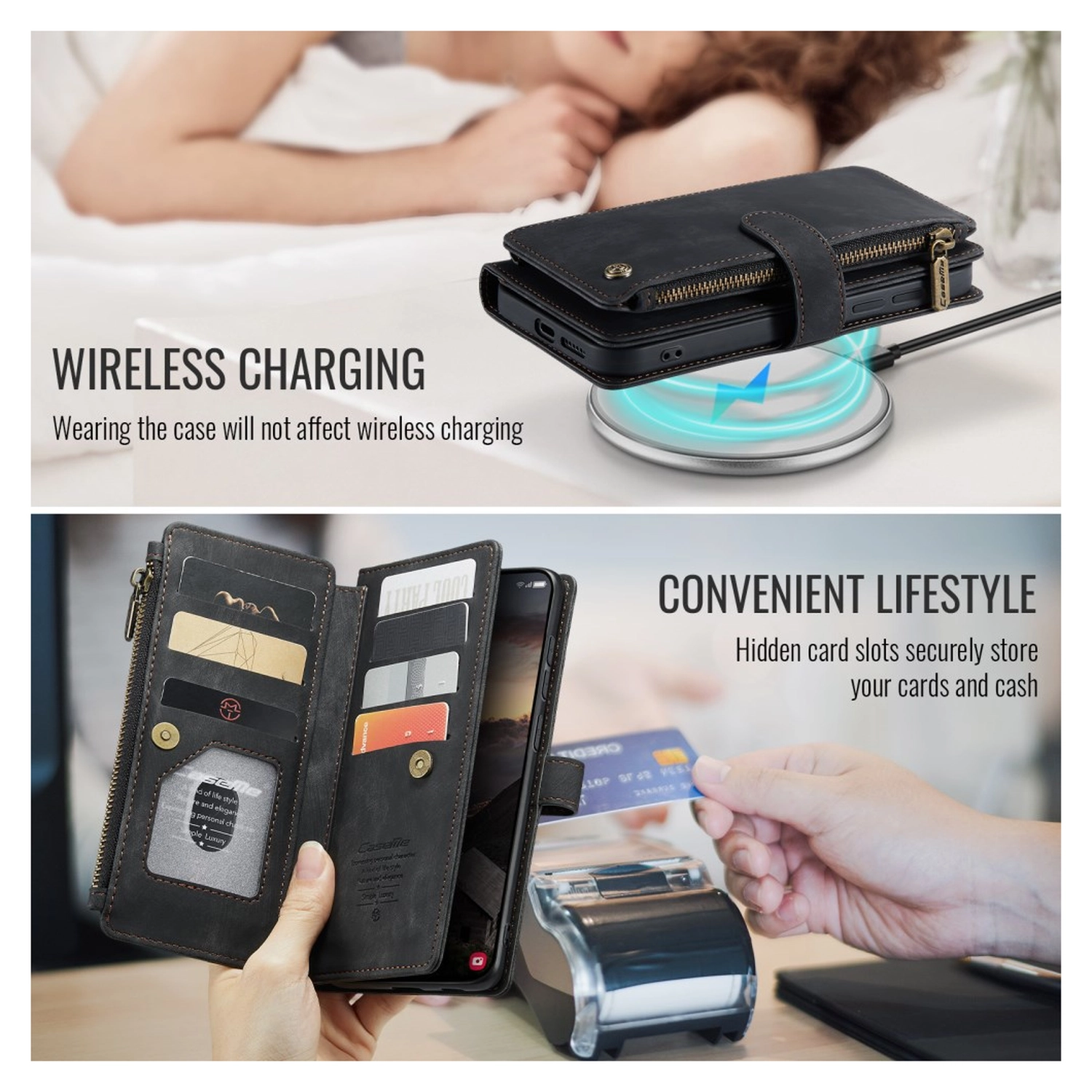 CaseMe C30 Samsung Galaxy S26 Hoesje Pasjeshouder Book Case Zwart afbeelding 8