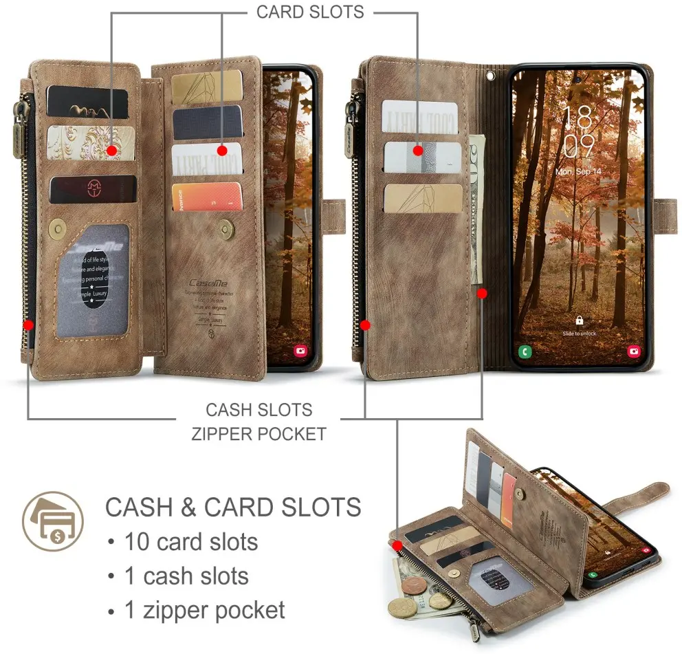 CaseMe C30 Samsung Galaxy S26 Hoesje Pasjeshouder Book Case Bruin afbeelding 4