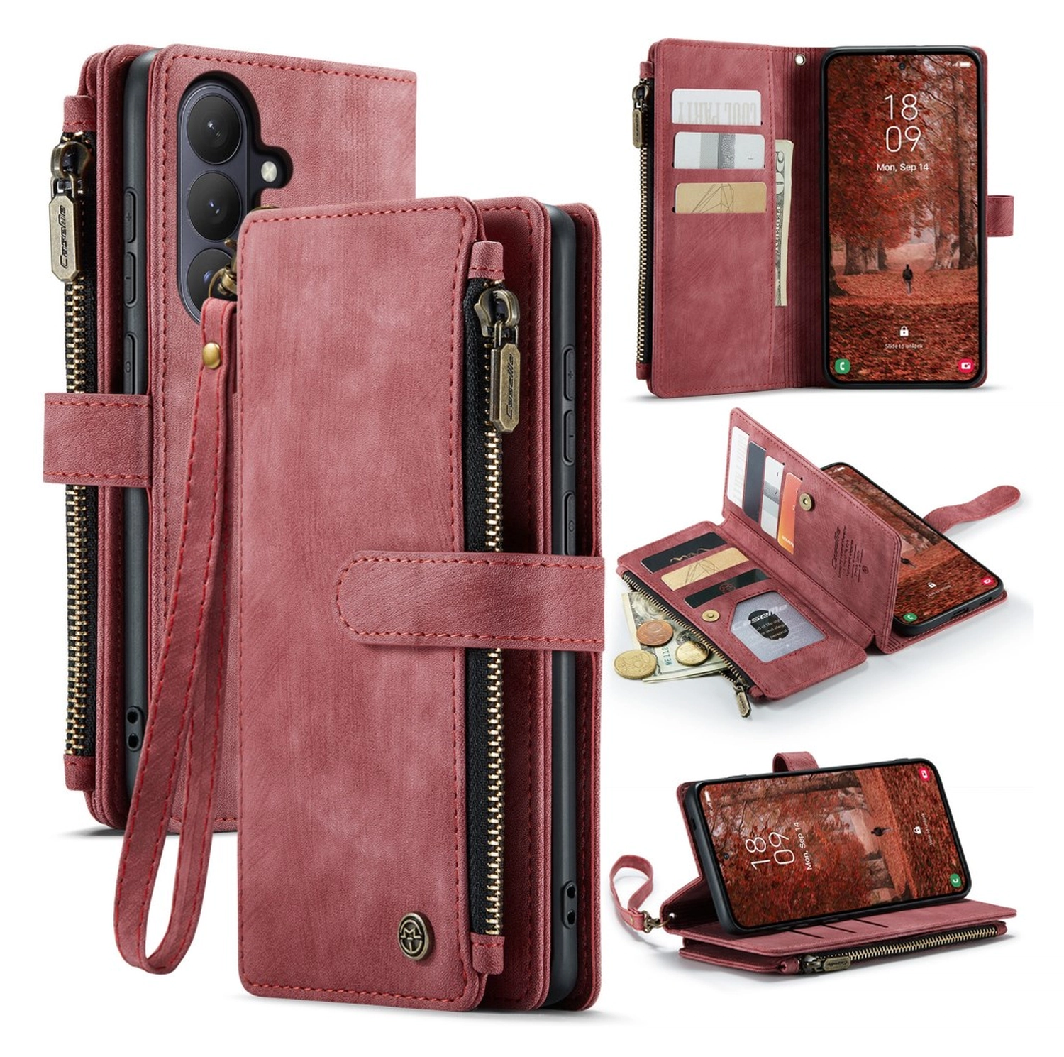 CaseMe C30 Samsung Galaxy S26 Hoesje Pasjeshouder Book Case Rood afbeelding 2