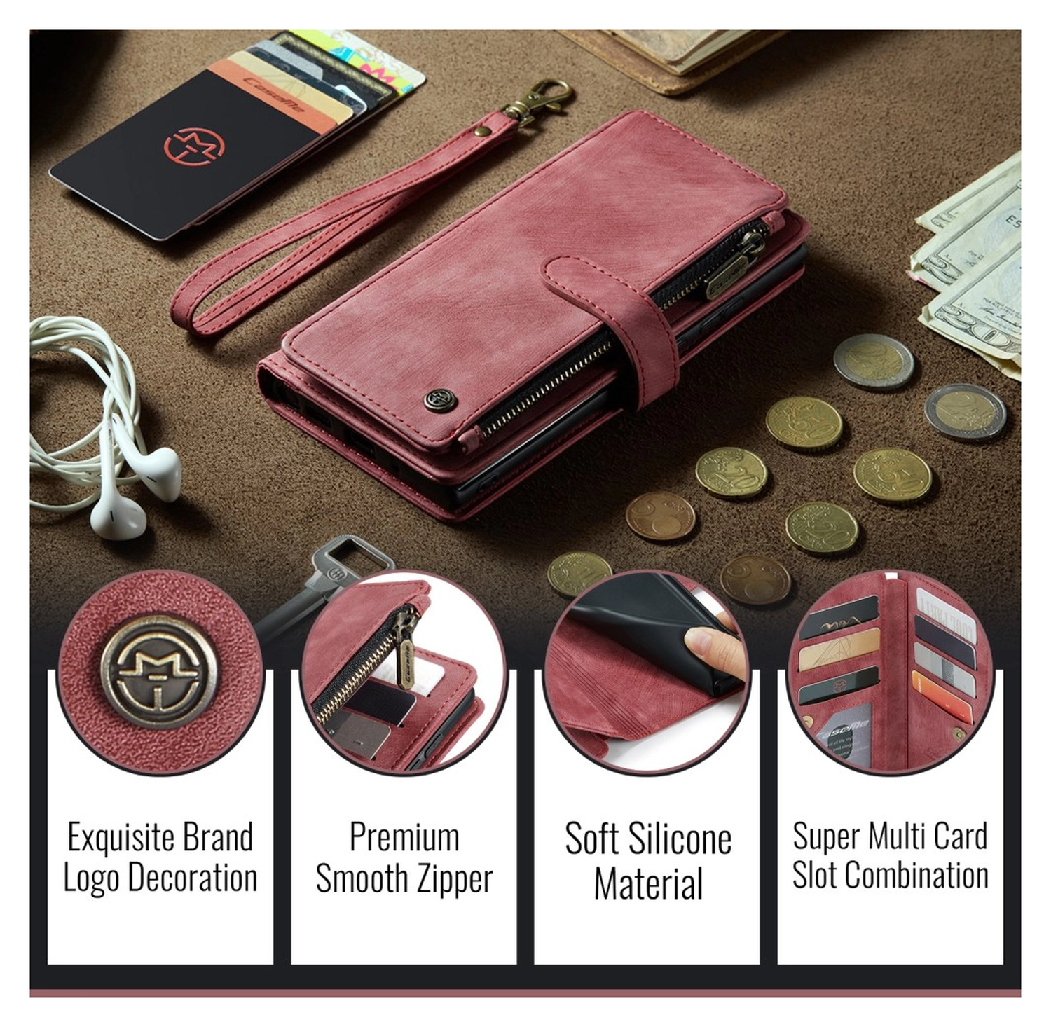 CaseMe C30 Samsung Galaxy S26 Hoesje Pasjeshouder Book Case Rood afbeelding 10
