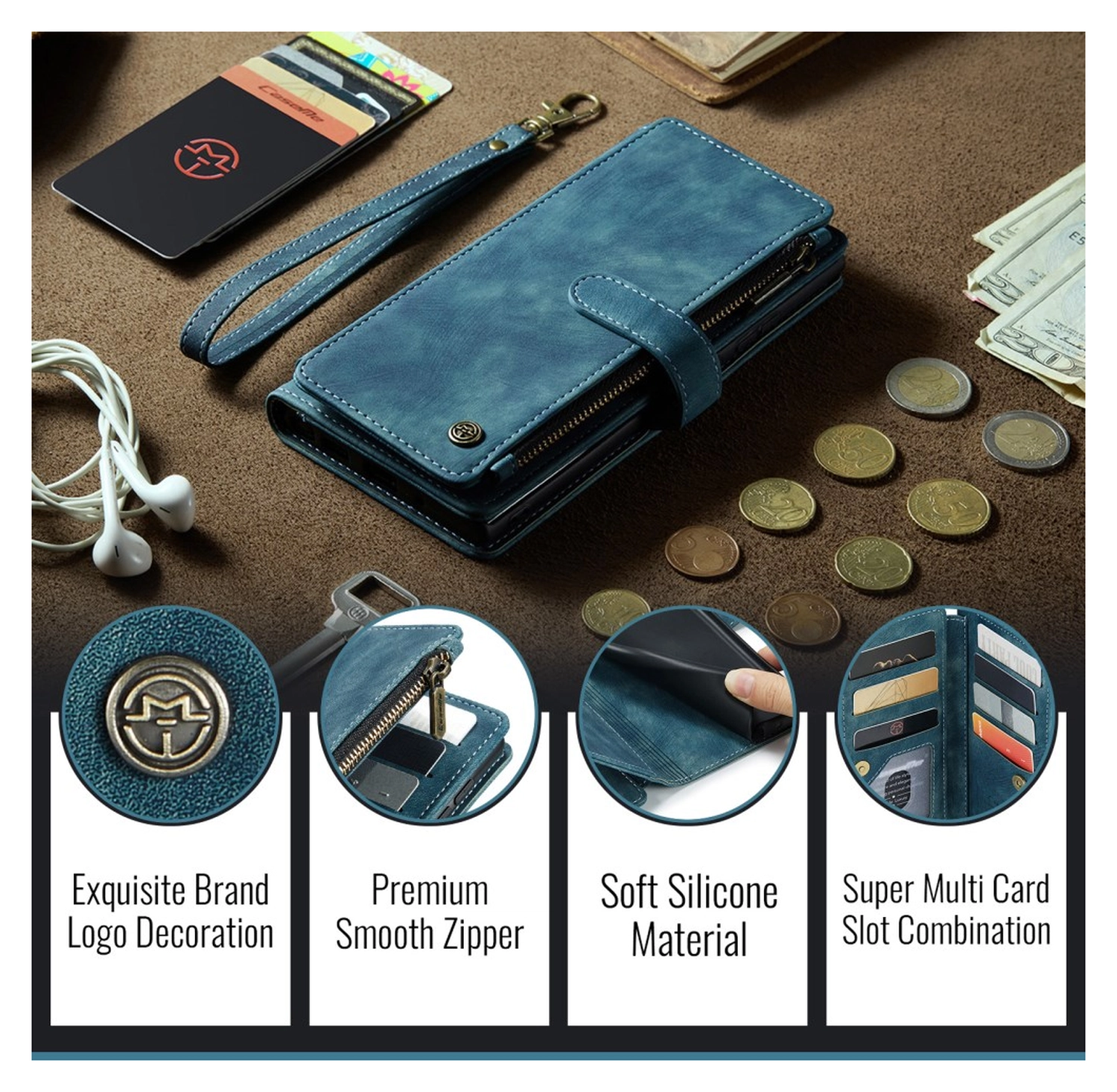 CaseMe C30 Samsung Galaxy S26 Hoesje Pasjeshouder Book Case Blauw afbeelding 10