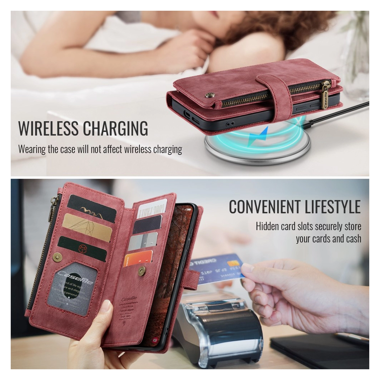 CaseMe C30 Samsung Galaxy S26 Plus Hoesje Pasjeshouder Book Case Rood afbeelding 8