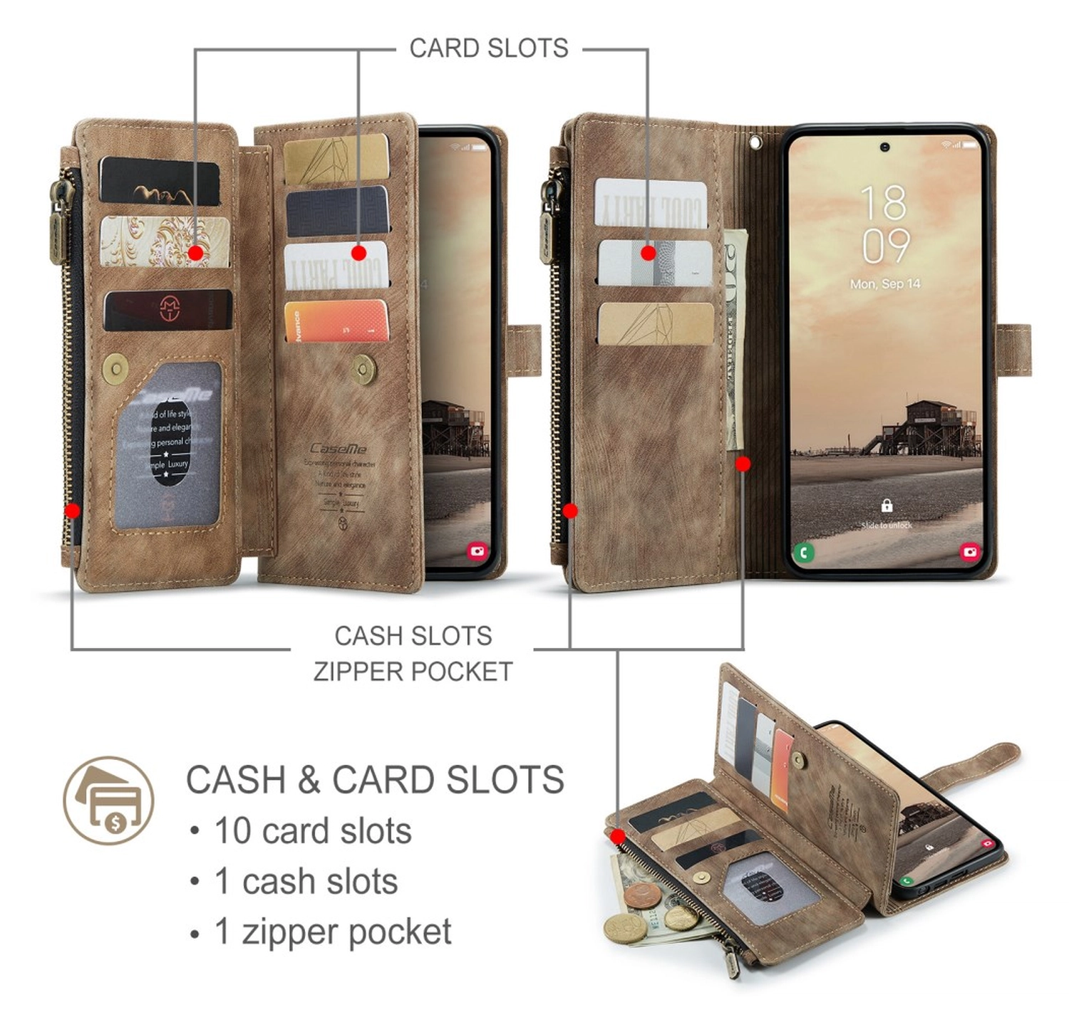 CaseMe C30 Samsung Galaxy S26 Ultra Hoesje Pasjeshouder Book Case Bruin afbeelding 3