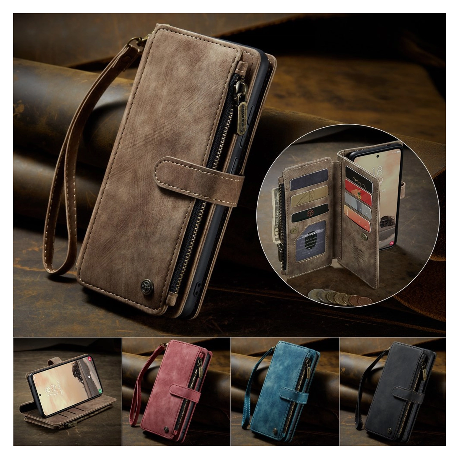 CaseMe C30 Samsung Galaxy S26 Ultra Hoesje Pasjeshouder Book Case Bruin afbeelding 4
