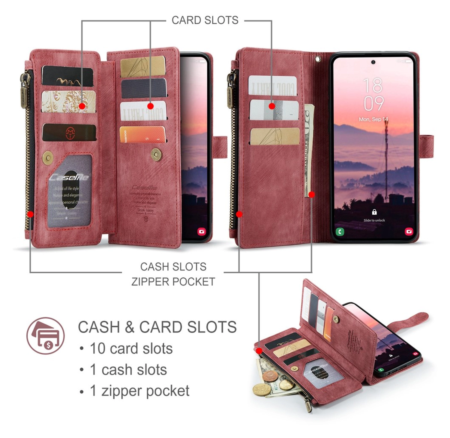 CaseMe C30 Samsung Galaxy S26 Ultra Hoesje Pasjeshouder Book Case Rood afbeelding 4