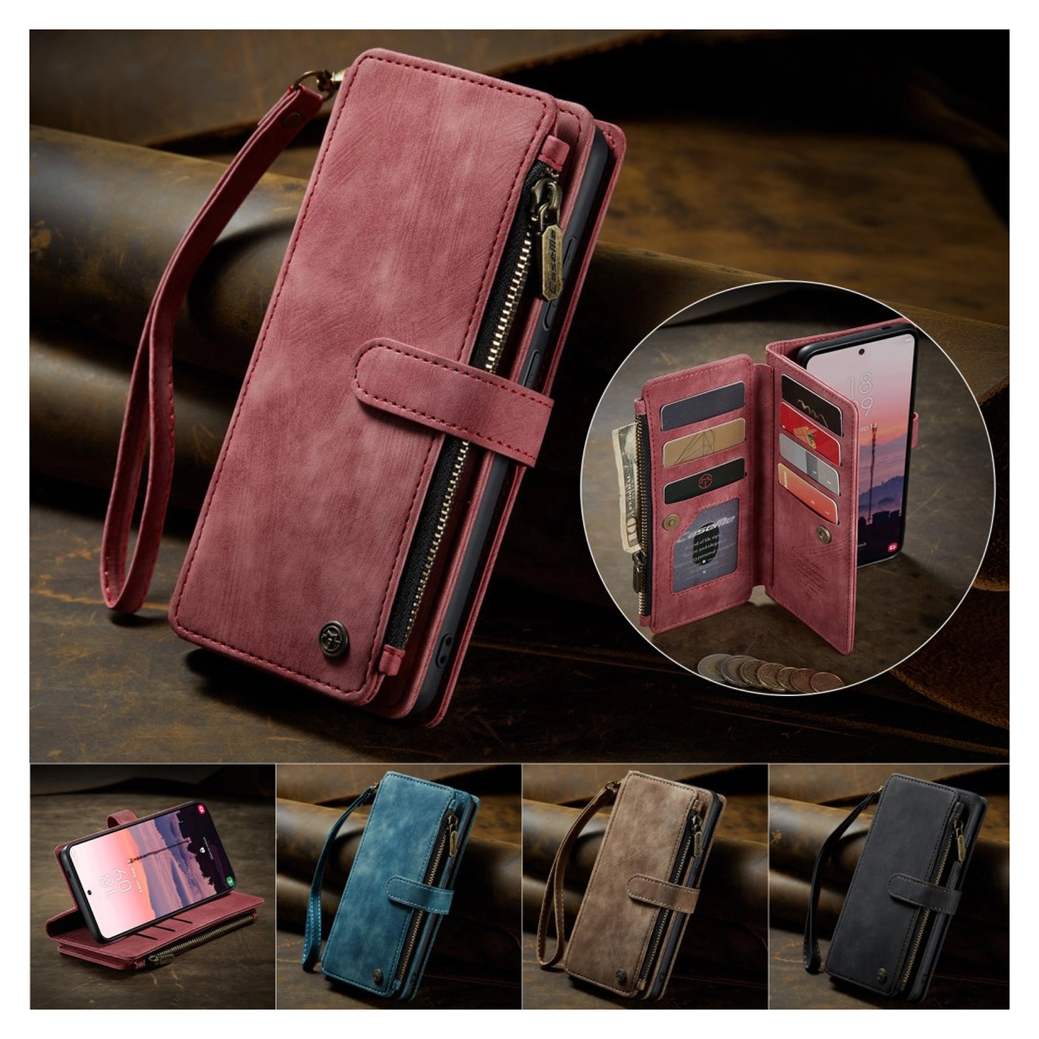 CaseMe C30 Samsung Galaxy S26 Ultra Hoesje Pasjeshouder Book Case Rood afbeelding 5