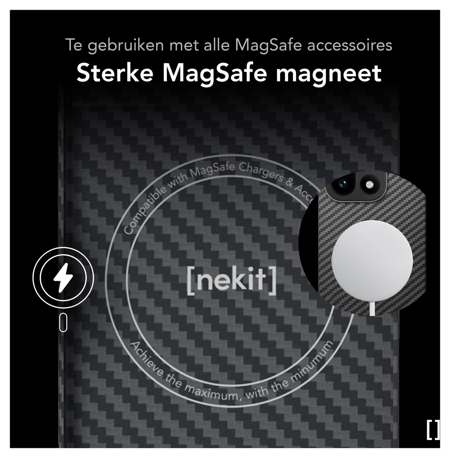 NEKIT Fiber OnePlus 15 Hoesje MagSafe / Qi2 Kevlar Back Cover Dun Zwart afbeelding 5