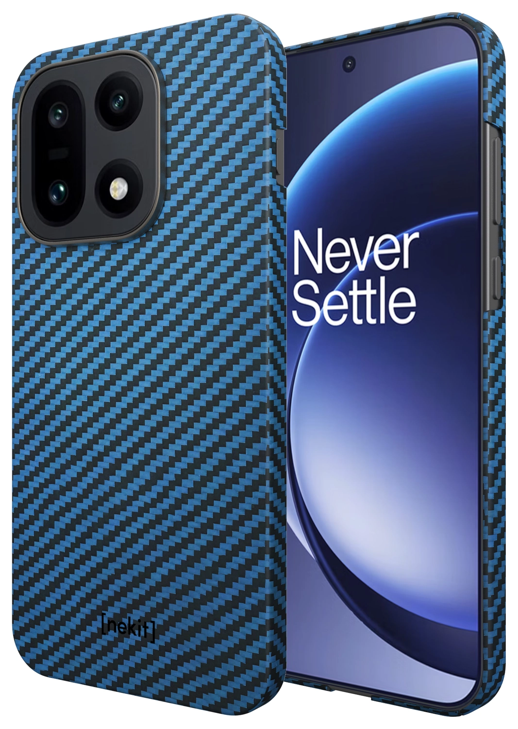 NEKIT Fiber OnePlus 15 Hoesje MagSafe / Qi2 Kevlar Back Cover Dun Blauw afbeelding 2