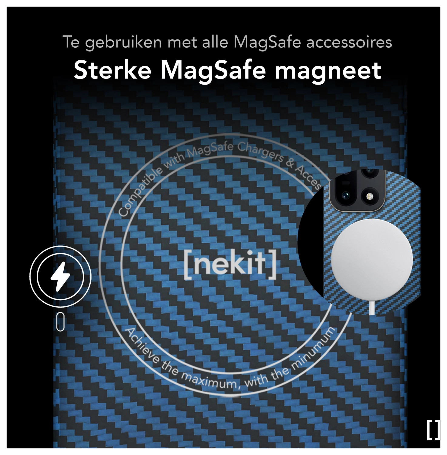 NEKIT Fiber OnePlus 15 Hoesje MagSafe / Qi2 Kevlar Back Cover Dun Blauw afbeelding 5