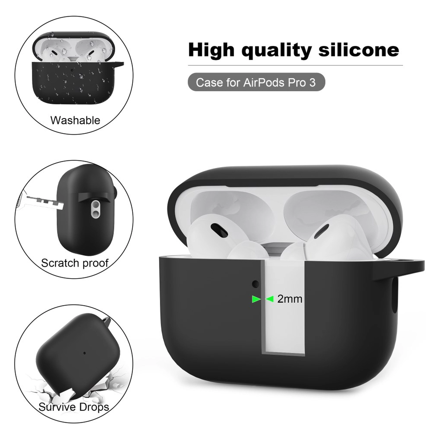 Apple AirPods Pro 3 Siliconen Hoesje met Karabijnhaak Wit afbeelding 2