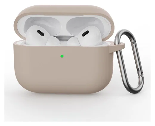 Apple AirPods Pro 3 Siliconen Hoesje met Karabijnhaak Beige Roze afbeelding 1