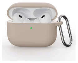 Apple AirPods Pro 3 Siliconen Hoesje met Karabijnhaak Beige Roze afbeelding
