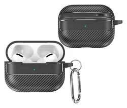 Apple AirPods Pro 3 Carbon TPU Hoesje met Karabijnhaak Zwart afbeelding