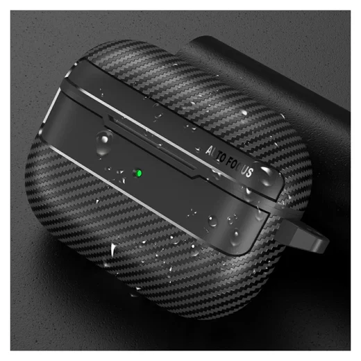 Apple AirPods Pro 3 Carbon TPU Hoesje met Karabijnhaak Zwart afbeelding 5