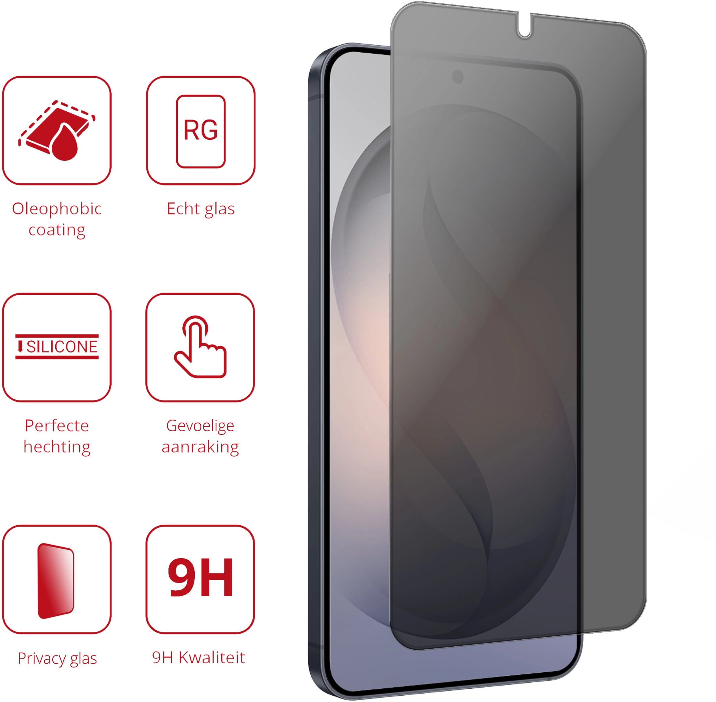 Rosso Samsung Galaxy S26 9H Tempered Glass Screen Protector Privacy afbeelding 2