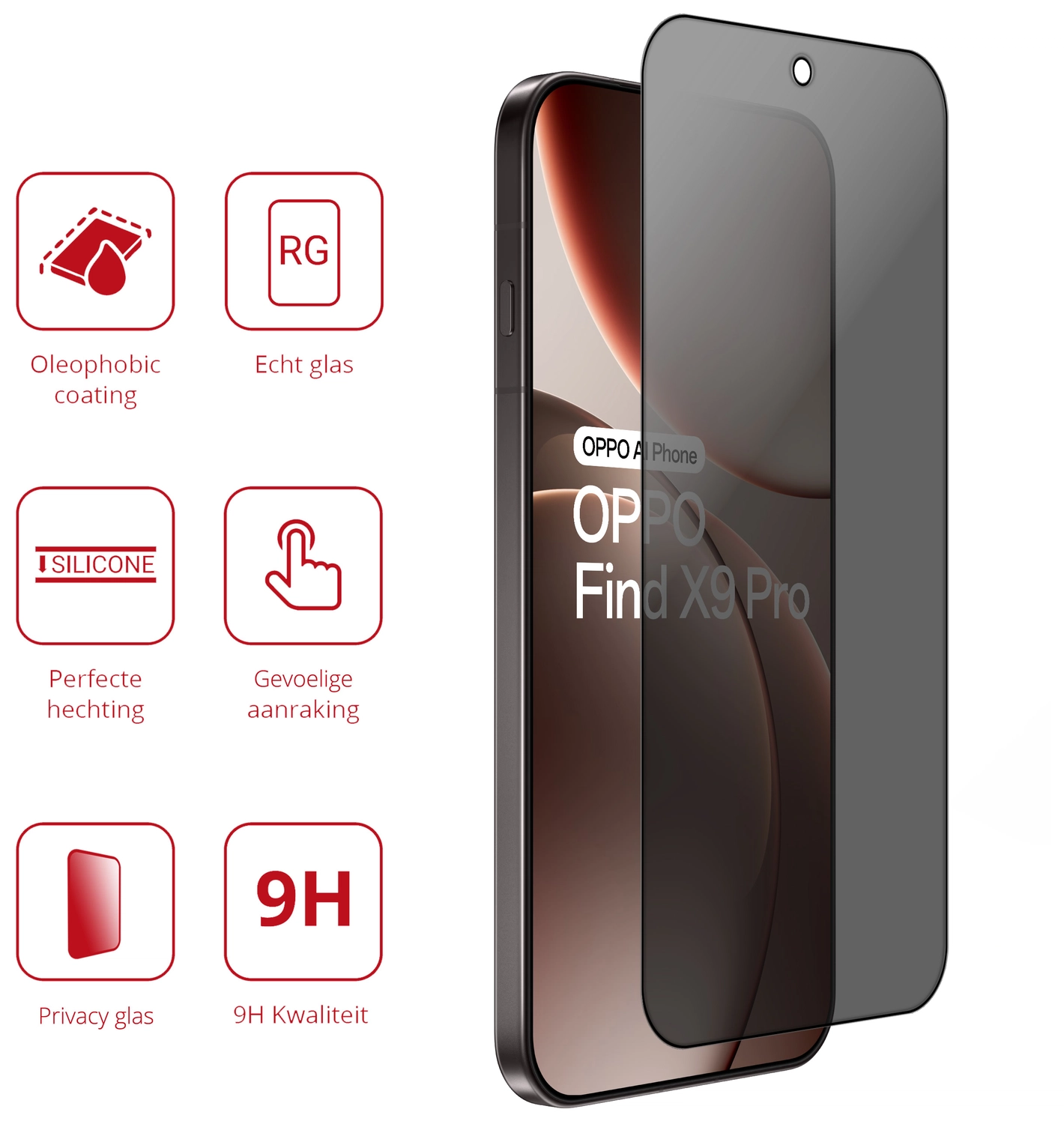 Rosso Oppo Find X9 Pro 9H Tempered Glass Screen Protector Privacy afbeelding 2