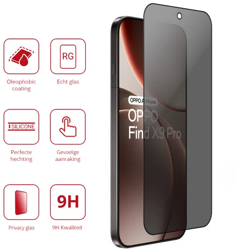 Rosso Oppo Find X9 Pro 9H Tempered Glass Screen Protector Privacy afbeelding 2