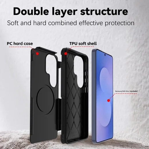 Samsung S26 Ultra Hoesje Dual-Layer Hybride Back Cover met MagSafe / Qi2 Zwart afbeelding 5
