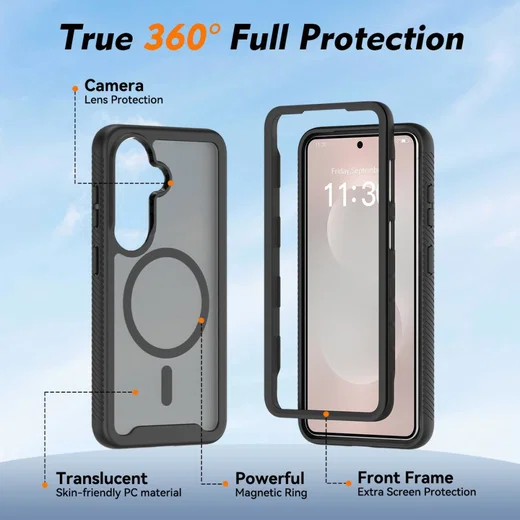Samsung Galaxy S26 Hoesje Full Protect 360° Cover met MagSafe / Qi2 Zwart afbeelding 4