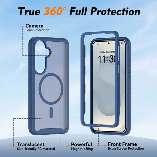 Samsung Galaxy S26 Plus Hoesje Full Protect 360° Cover met MagSafe / Qi2 Blauw afbeelding 4