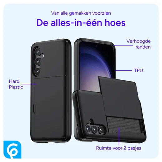 Samsung Galaxy S26 Hoesje met Slider Kaarthouder Back Cover Zwart afbeelding 2