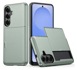 Samsung Galaxy S26 Hoesje met Slider Kaarthouder Back Cover Groen afbeelding