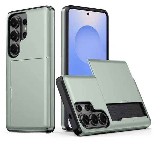 Samsung Galaxy S26 Ultra Hoesje met Slider Kaarthouder Back Cover Groen afbeelding 1