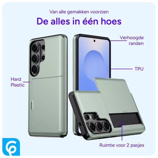 Samsung Galaxy S26 Ultra Hoesje met Slider Kaarthouder Back Cover Groen afbeelding 4