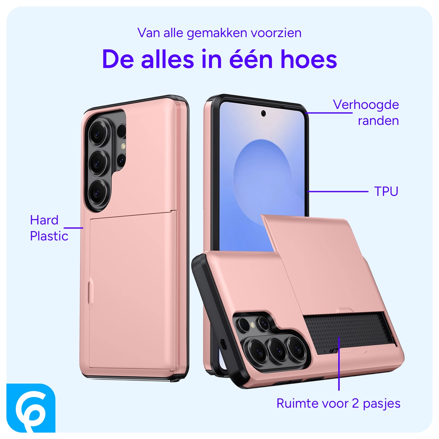 Samsung Galaxy S26 Ultra Hoesje met Slider Kaarthouder Back Cover Roze afbeelding 5