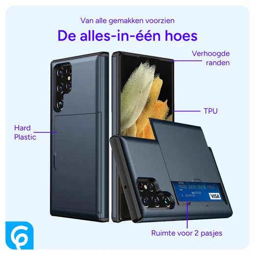 Samsung Galaxy S26 Ultra Hoesje met Slider Kaarthouder Back Cover Blauw afbeelding 5