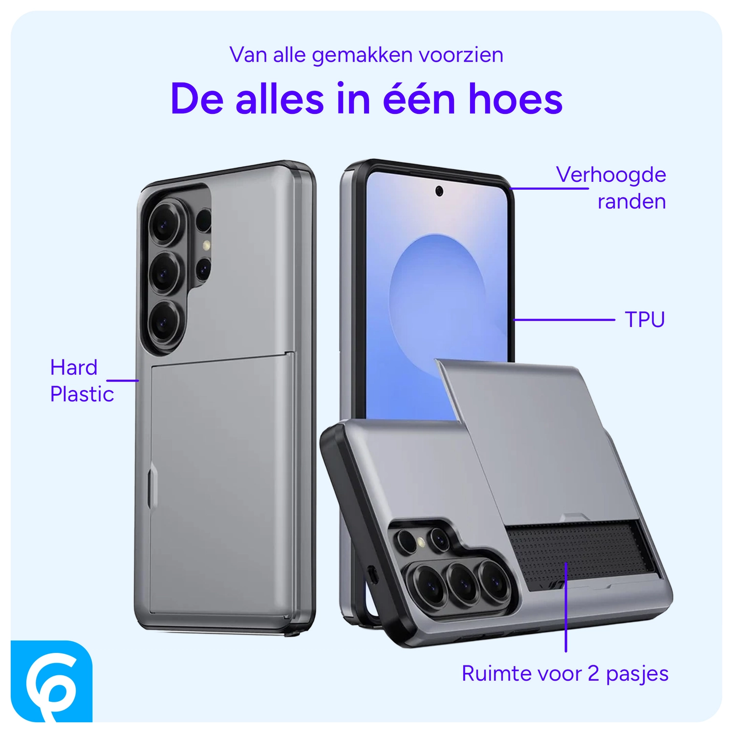 Samsung Galaxy S26 Ultra Hoesje met Slider Kaarthouder Back Cover Grijs afbeelding 5