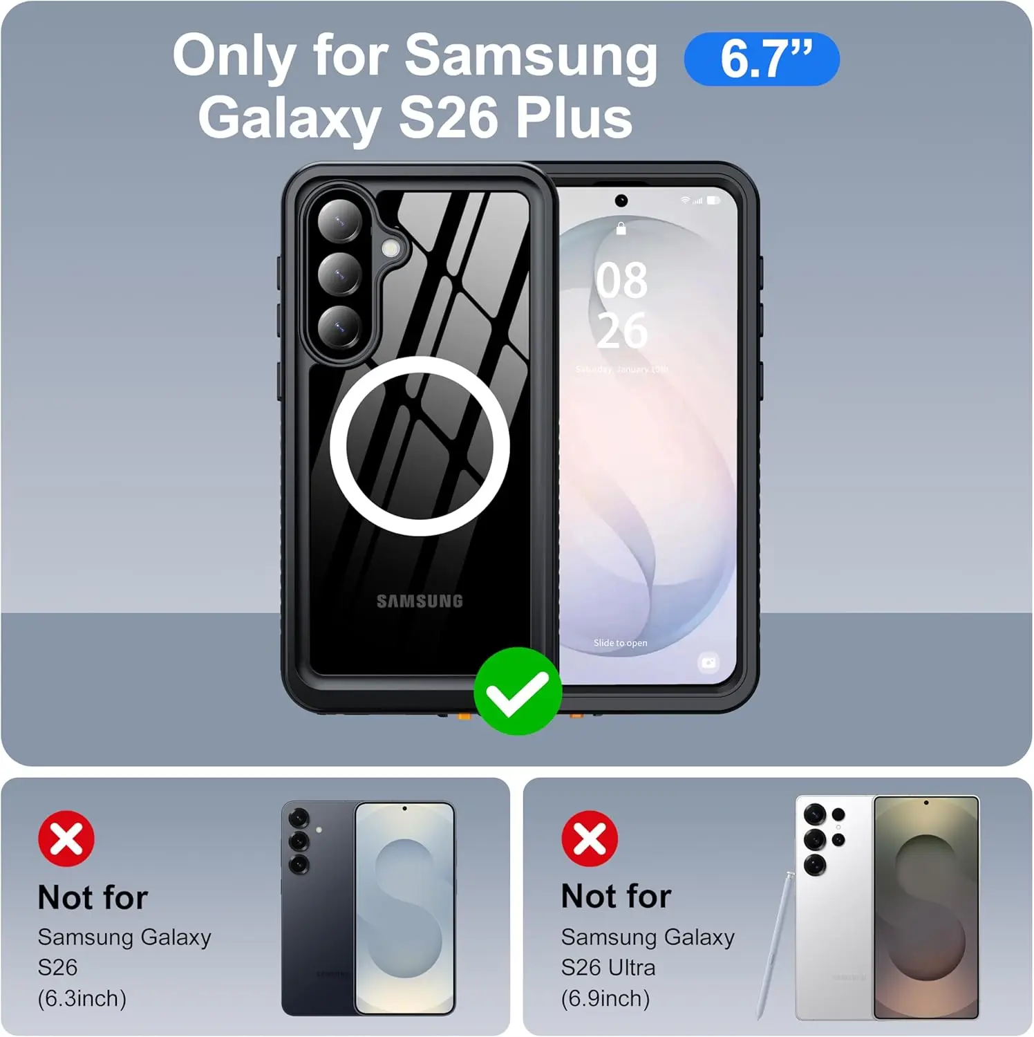 SBG Outdoor Case Samsung Galaxy S26 Plus Waterdicht met MagSafe / Qi2 Zwart afbeelding 4