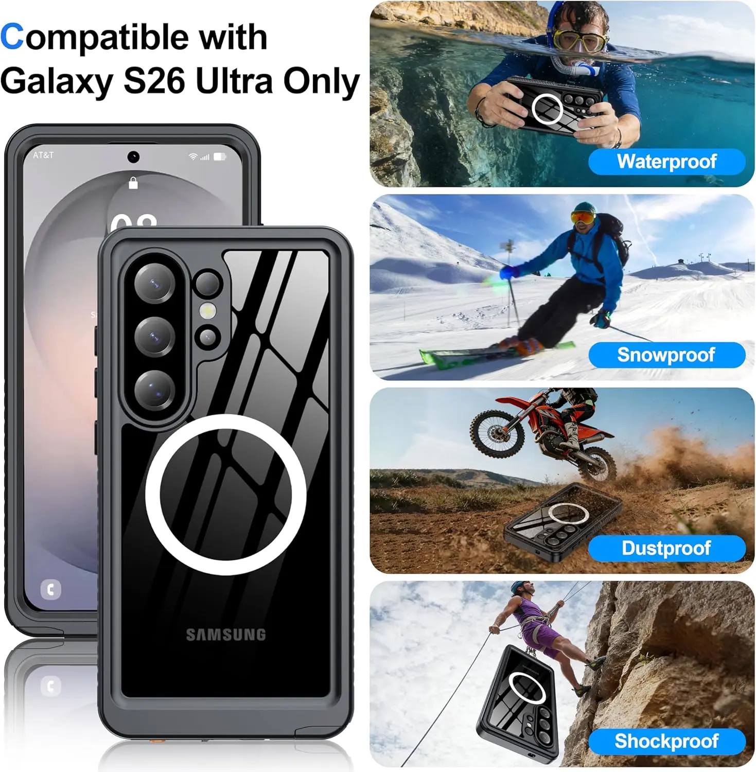 SBG Outdoor Case Samsung Galaxy S26 Ultra Waterdicht met MagSafe / Qi2 Zwart afbeelding 11