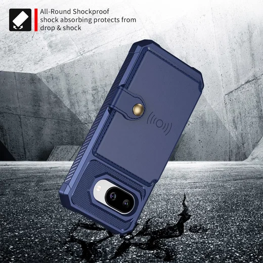 Google Pixel 10a TPU Back Cover met Kunstleren Wallet Blauw afbeelding 5