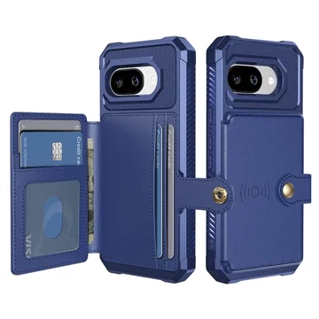 Google Pixel 10a TPU Back Cover met Kunstleren Wallet Blauw