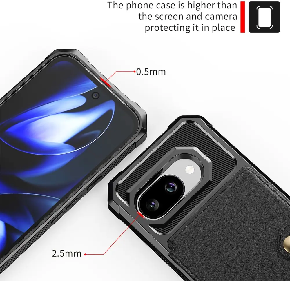 Google Pixel 10a TPU Back Cover met Kunstleren Wallet Zwart afbeelding 9
