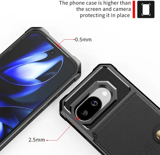 Google Pixel 10a TPU Back Cover met Kunstleren Wallet Zwart afbeelding 9