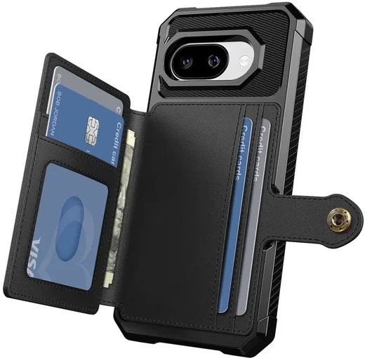Google Pixel 10a TPU Back Cover met Kunstleren Wallet Zwart afbeelding 2