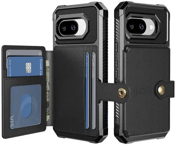 Google Pixel 10a TPU Back Cover met Kunstleren Wallet Zwart