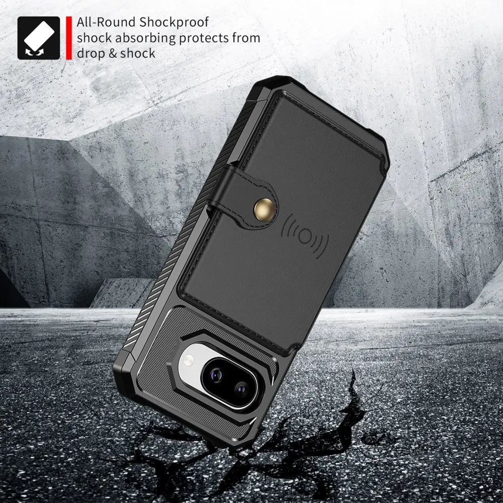 Google Pixel 10a TPU Back Cover met Kunstleren Wallet Zwart afbeelding 5
