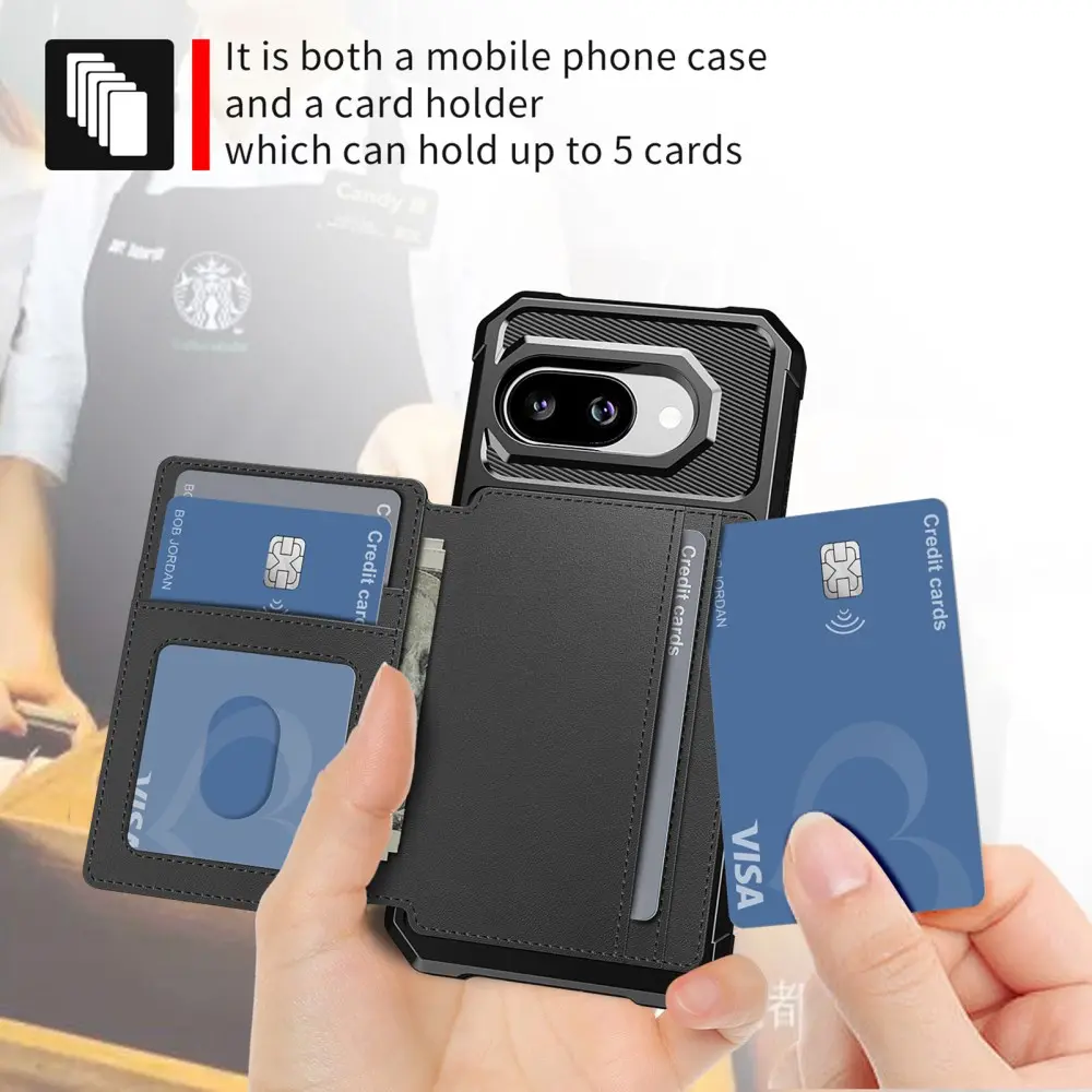 Google Pixel 10a TPU Back Cover met Kunstleren Wallet Zwart afbeelding 6