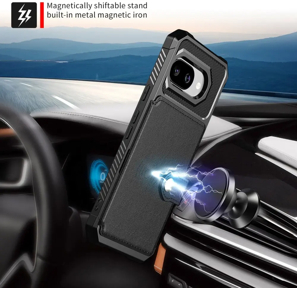 Google Pixel 10a TPU Back Cover met Kunstleren Wallet Zwart afbeelding 8