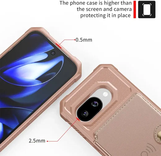 Google Pixel 10a TPU Back Cover met Kunstleren Wallet Roze afbeelding 9