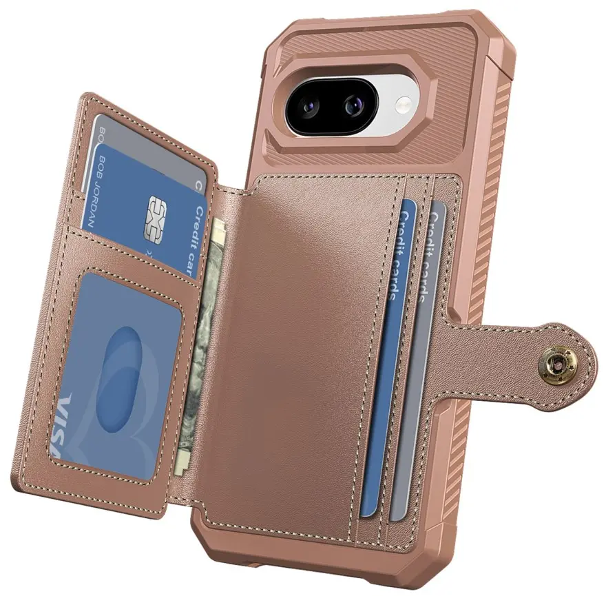 Google Pixel 10a TPU Back Cover met Kunstleren Wallet Roze afbeelding 2