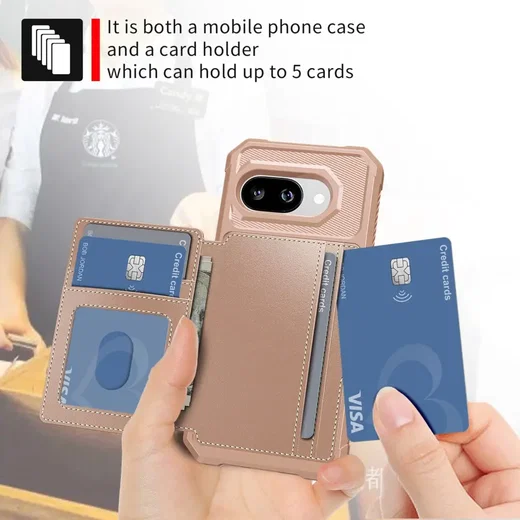 Google Pixel 10a TPU Back Cover met Kunstleren Wallet Roze afbeelding 7