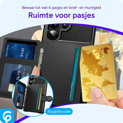 Samsung Galaxy S26 Ultra TPU Back Cover met Kunstleren Wallet Zwart afbeelding 2
